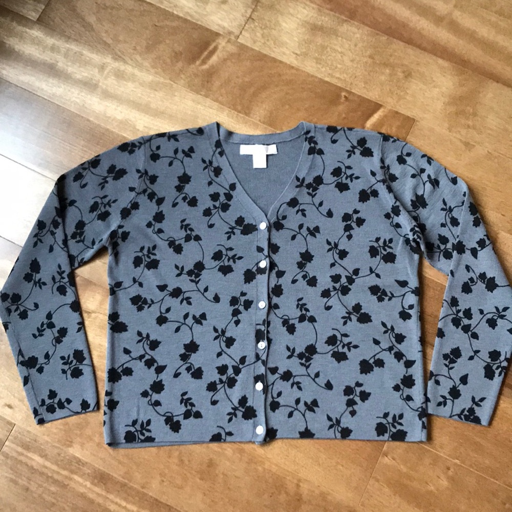 Wool cardigan, V-neck, LS gray/black,